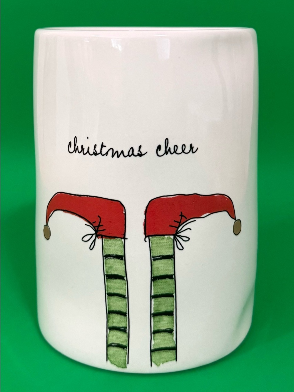 RAE DUNN White Christmas Cheer Whimsical Striped ELF FEET Container  (no candle)
